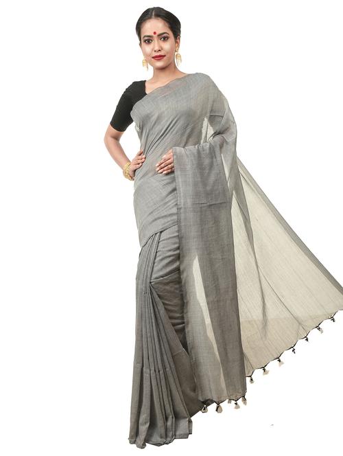 grey cotton tant saree with blouse - 17820556 - Very Small Image - 1