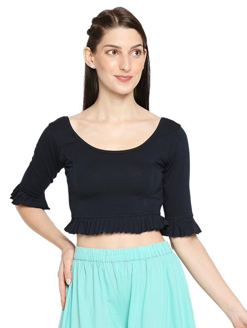 blue cotton lycra solid blouse - 17822954 - Very Small Image - 1