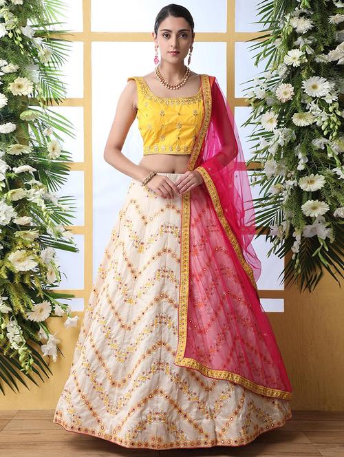 white silk flared lehenga - 17823572 - Very Small Image - 1