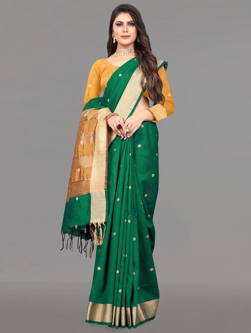 green raw silk bhagalpuri saree with blouse - 17824490 - Very Small Image - 1