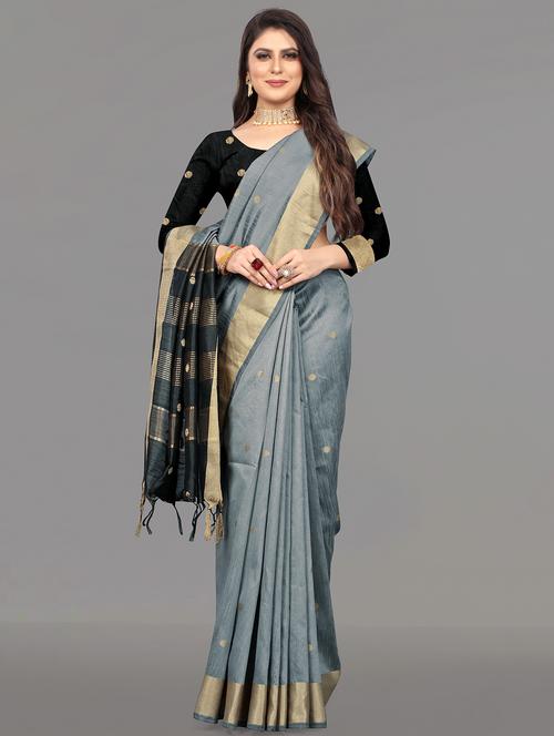 grey raw silk bhagalpuri saree with blouse - 17824491 - Very Small Image - 1
