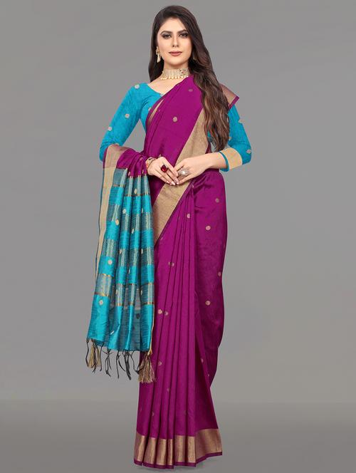magenta raw silk bhagalpuri saree with blouse - 17824492 - Very Small Image - 1