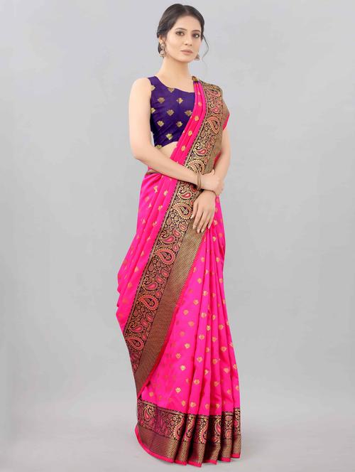 self design banarasi saree with blouse - 17824675 - Very Small Image - 1