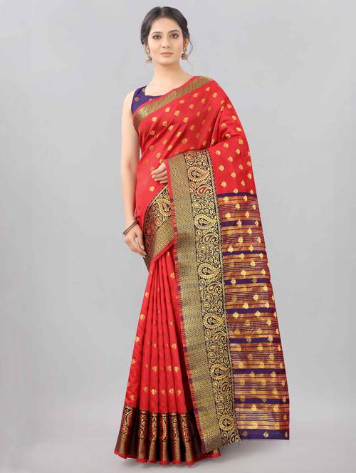 women's ethnic motifs red colored saree with blouse - 17824676 - Very Small Image - 1
