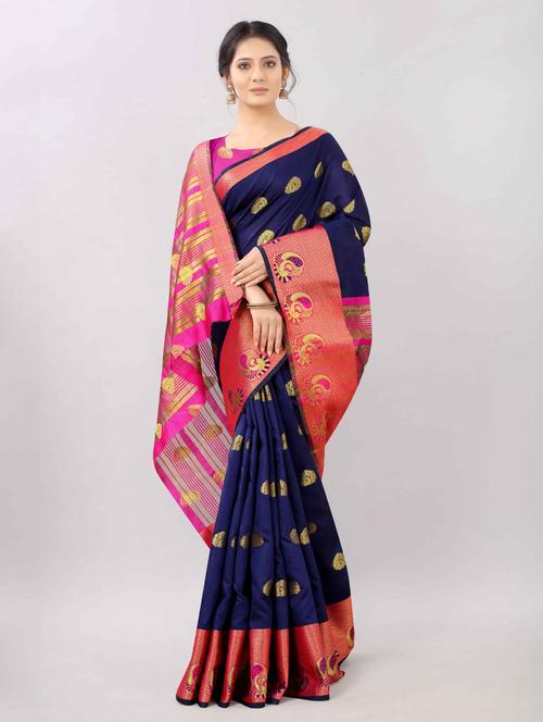 ethnic motifs banarasi saree with blouse - 17824681 - Very Small Image - 1