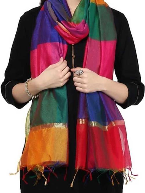 poly chanderi striped multicolor women dupatta  - 17824726 - Very Small Image - 1