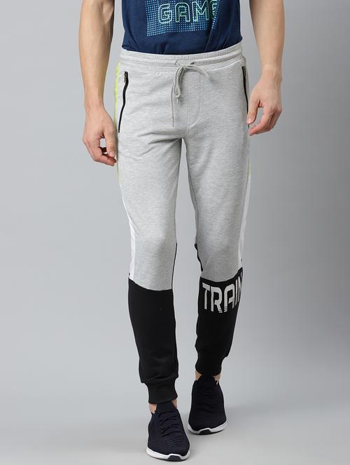 grey color block printed jogger - 17825396 - Very Small Image - 1