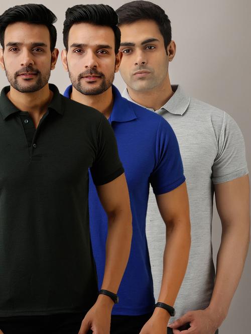 set of 3 multi colored solid polo t-shirts - 17825904 - Very Small Image - 1
