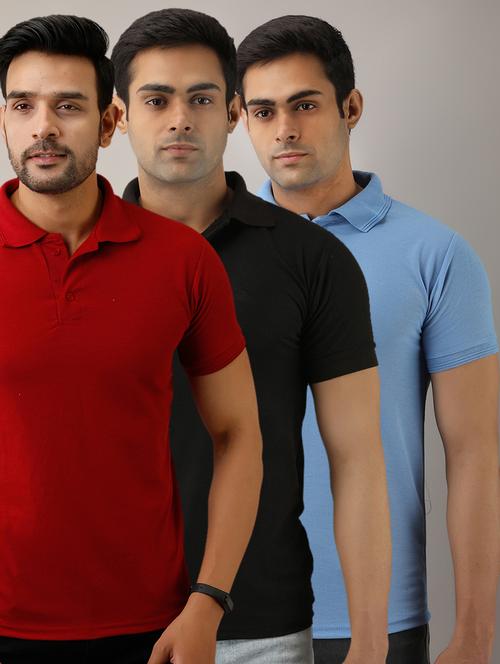 set of 3 multi colored solid polo t-shirts - 17825914 - Very Small Image - 1