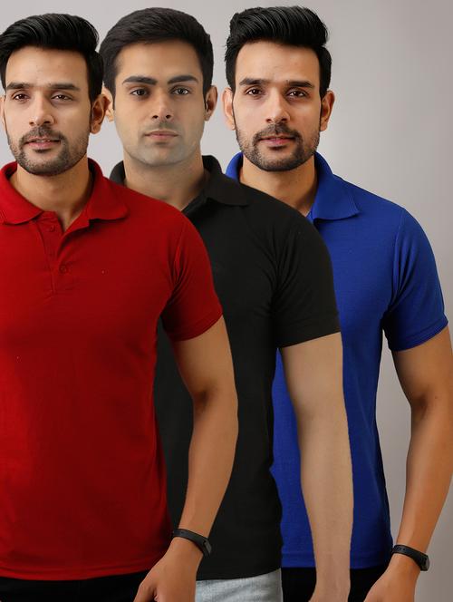 set of 3 multi colored solid polo t-shirts - 17825920 - Very Small Image - 1