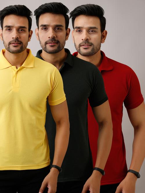 set of 3 multi colored solid polo t-shirts - 17825927 - Very Small Image - 1