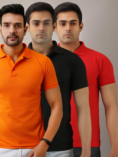 set of 3 multi colored solid polo t-shirts - 17825935 - Very Small Image - 1