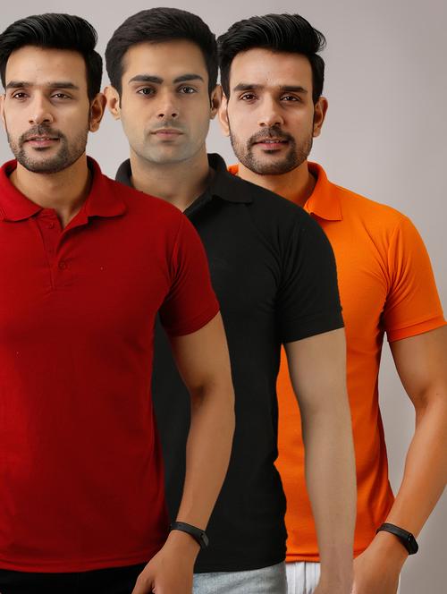 set of 3 multi colored solid polo t-shirts - 17825947 - Very Small Image - 1