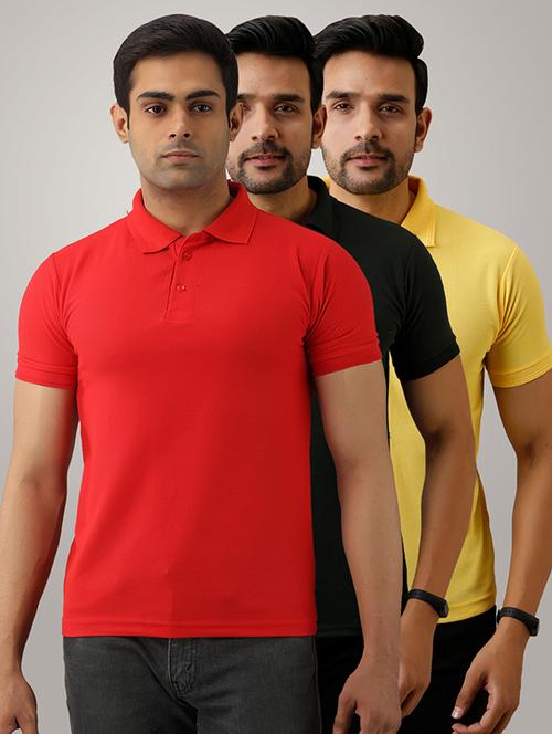 set of 3 multi colored solid polo t-shirts - 17826026 - Very Small Image - 1