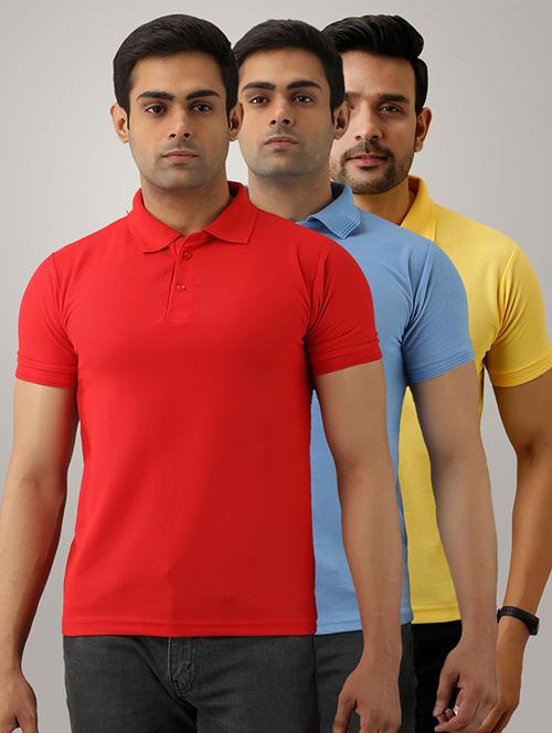 set of 3 multi colored solid polo t-shirts - 17826038 - Very Small Image - 1