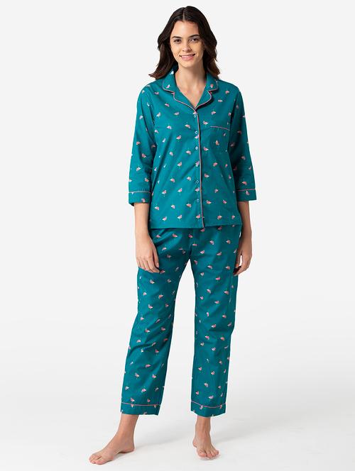 shirt collar printed nightwear pajama  set - 17826711 - Very Small Image - 1