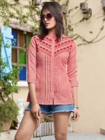 pink cotton kurti - 17827246 - Very Small Image - 1