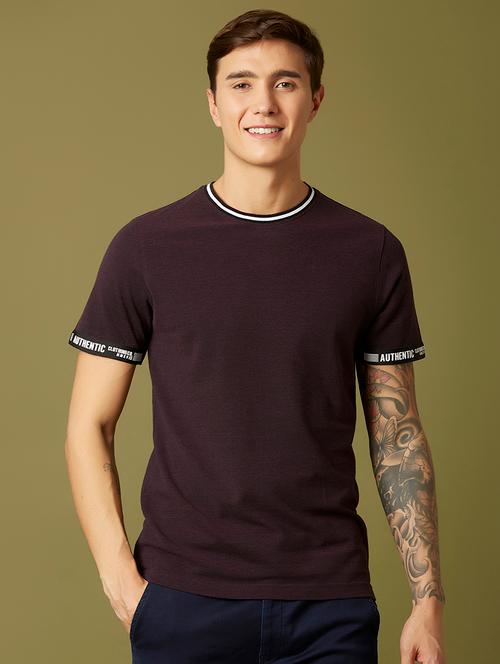 purple solid taped t-shirt - 17828079 - Very Small Image - 1