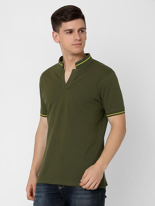 olive green solid collared t-shirt - 17828113 - Very Small Image - 1