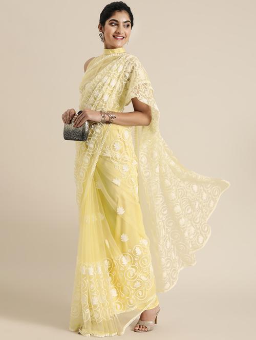 lace detailed net saree  with blouse - 17828145 - Very Small Image - 1