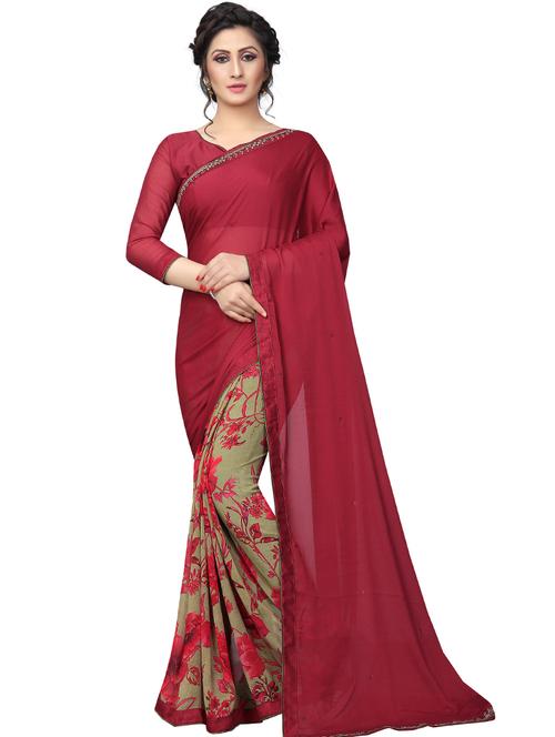 maroon georgette half and half saree with blouse - 17828501 - Very Small Image - 1