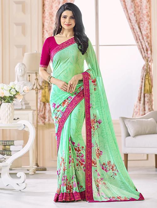 Printed Bordered Saree With Blouse - 17828687 - Very Small Image - 1