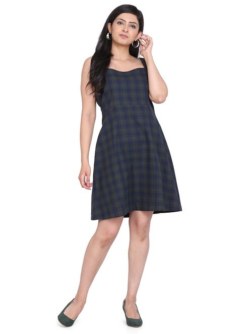 square neck checkered a-line dress - 17829043 - Very Small Image - 1