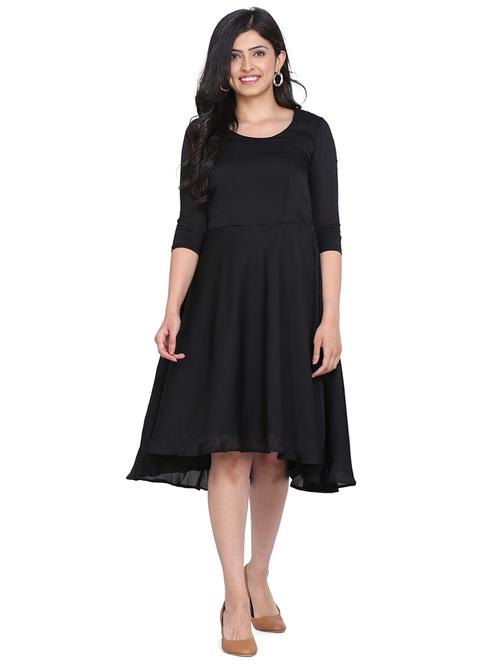 round neck solid  fit & flare dress - 17829057 - Very Small Image - 1