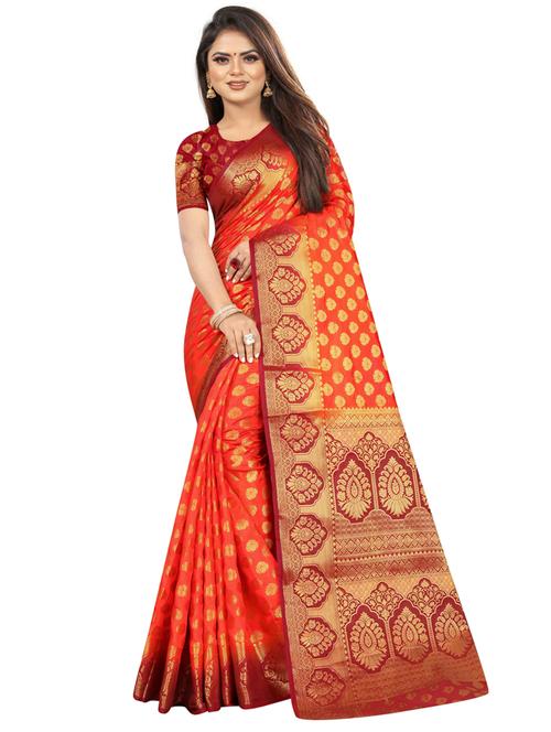 ethnic motifs kanjivaram saree with blouse - 17833398 - Very Small Image - 1