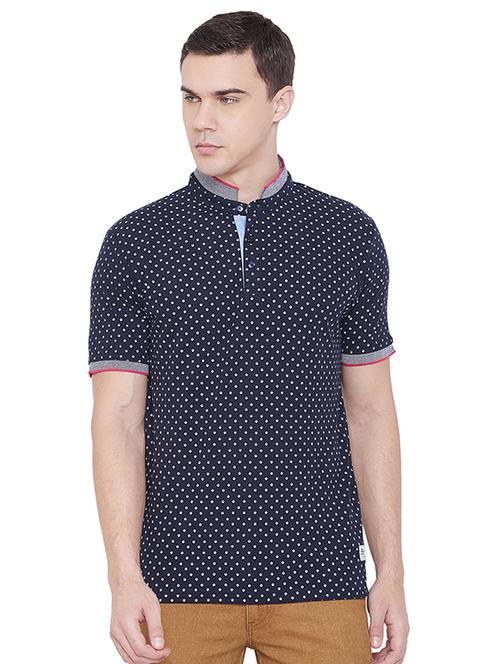 navy blue printed collared t-shirt - 17833706 - Very Small Image - 1