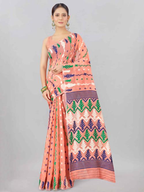 self design jamdani saree with blouse - 17835043 - Very Small Image - 1