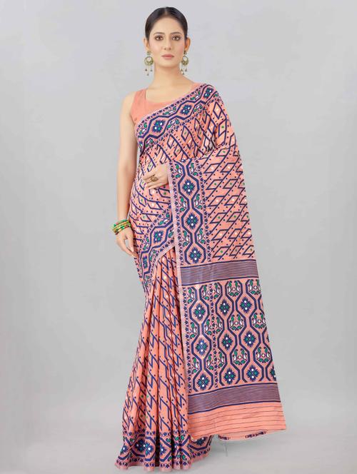 self design jamdani saree with blouse - 17835050 - Very Small Image - 1