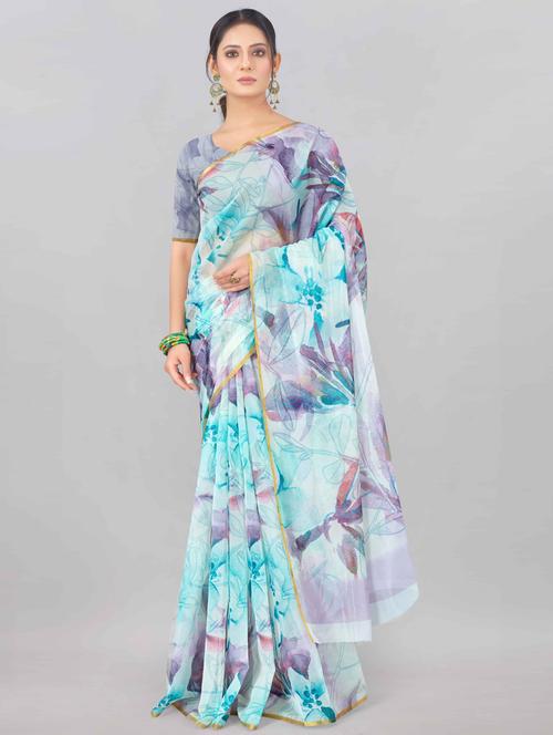 floral printed saree with blouse - 17835064 - Very Small Image - 1