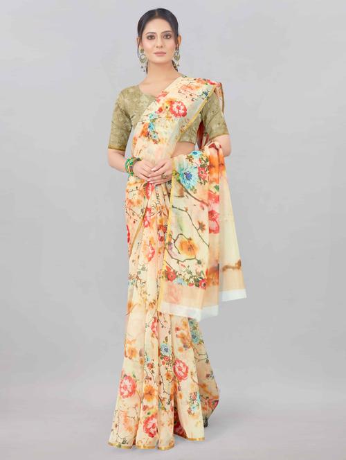 floral printed saree with blouse - 17835068 - Very Small Image - 1