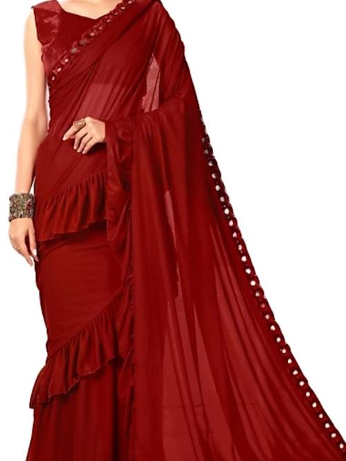 red cotton saree - 17835433 - Very Small Image - 1
