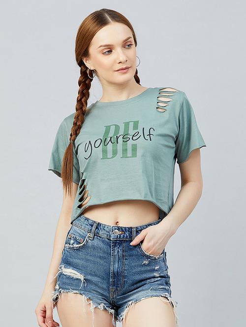round neck typographic crop tee - 17836048 - Very Small Image - 1