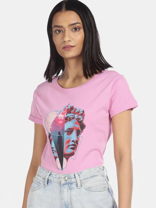 pink cotton regular tshirt - 17836594 - Very Small Image - 1