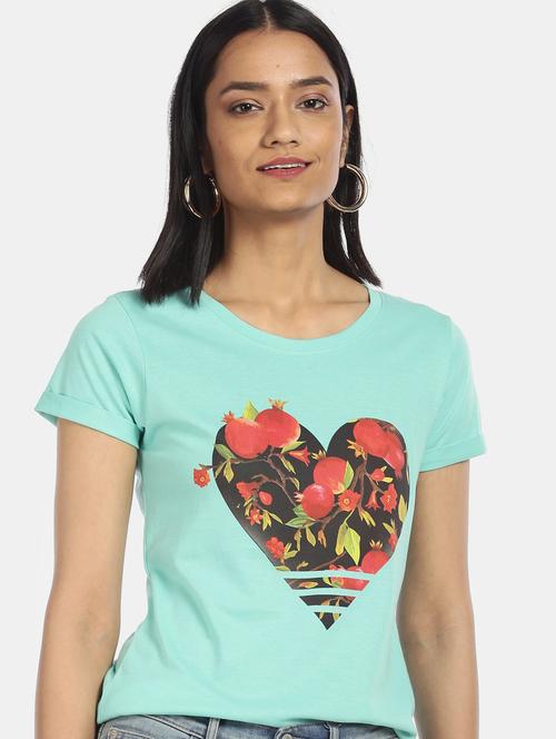 women's chest print round neck t-shirt - 17836604 - Very Small Image - 1