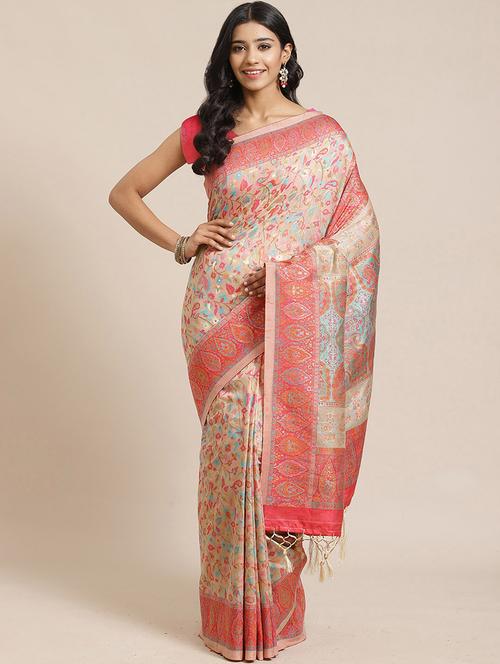 beige liva saree with blouse - 17836897 - Very Small Image - 1