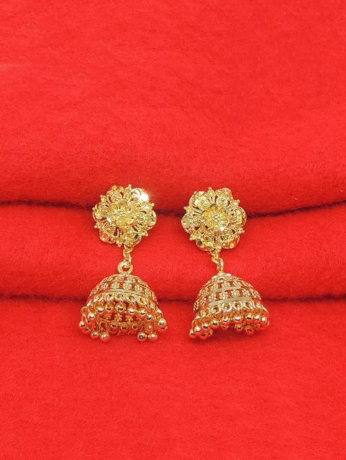 gold brass jhumka earring - 17837733 - Very Small Image - 1