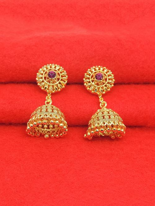 gold brass jhumka earring - 17837775 - Very Small Image - 1