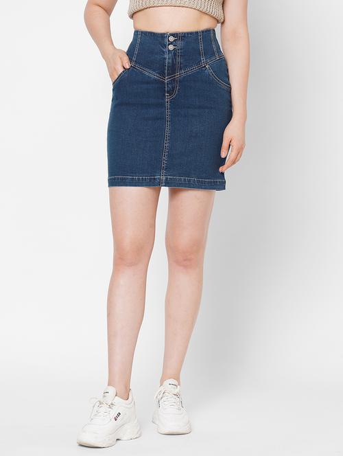 high rise denim a-line skirt - 17837782 - Very Small Image - 1
