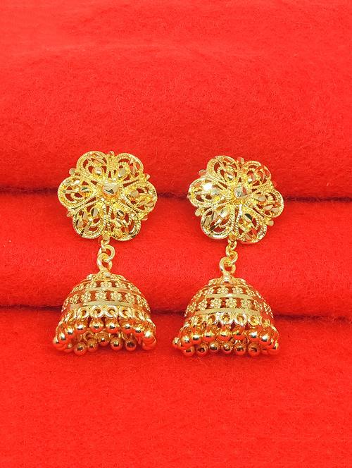 gold brass jhumka earring - 17837810 - Very Small Image - 1