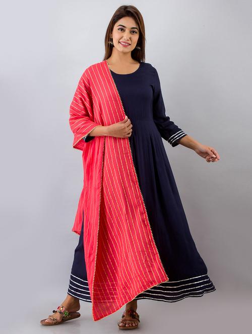navy solid anarkali kurta - 17838123 - Very Small Image - 1