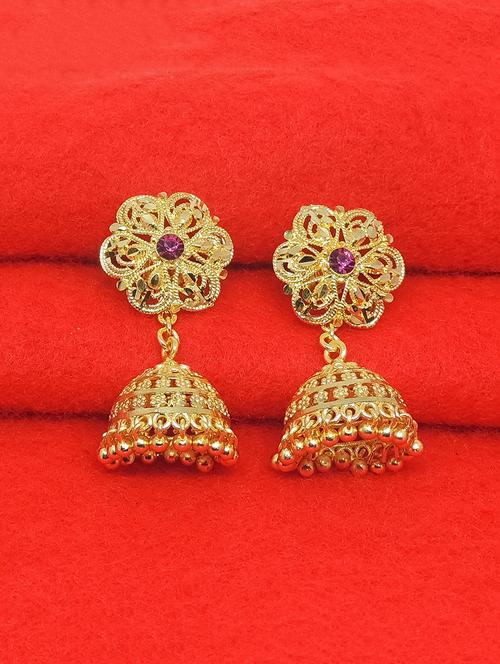 gold brass jhumka earring - 17839305 - Very Small Image - 1