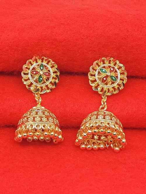 gold brass jhumka earring - 17839339 - Very Small Image - 1