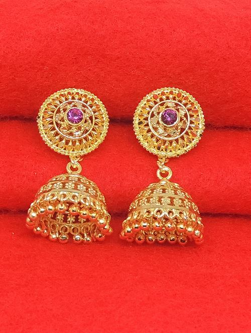 gold brass jhumka earring - 17839346 - Very Small Image - 1