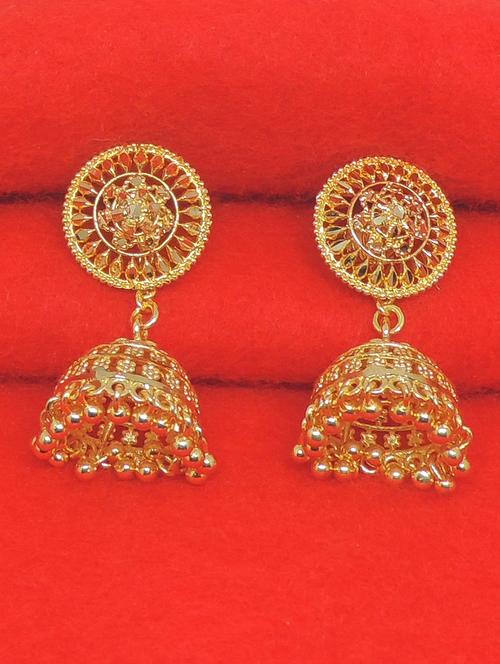 gold brass jhumka earring - 17839352 - Very Small Image - 1