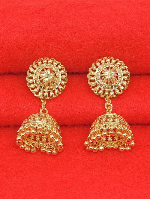 gold brass jhumka earring - 17839370 - Very Small Image - 1