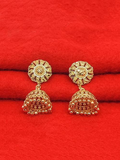 gold brass jhumka earring - 17839394 - Very Small Image - 1